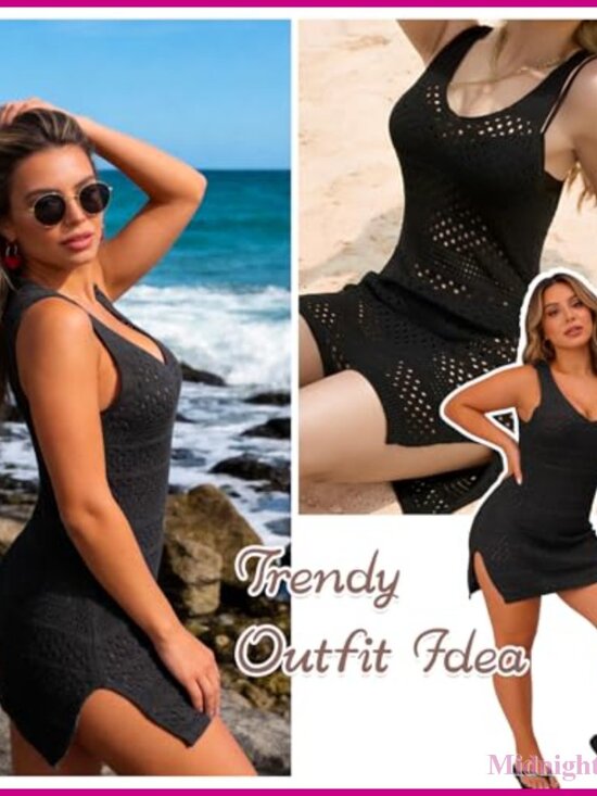 Crochet Beach Cover Up Dress V Neck Sleeveless Summer Swimwear - Picture 6 of 7